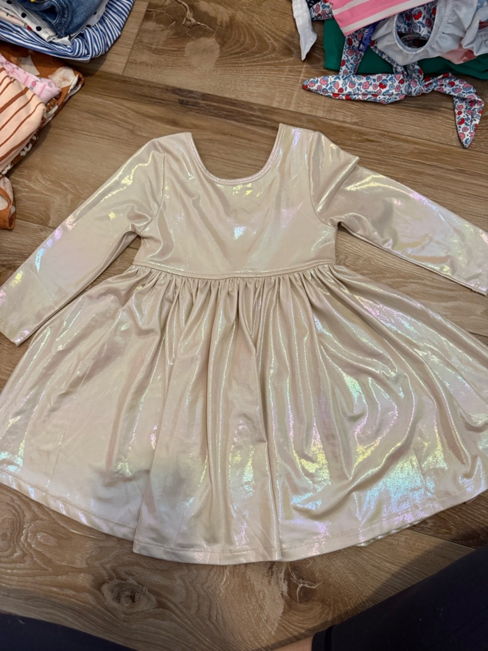 Pink Chicken Iridescent Cream Long-Sleeve Twirl Dress